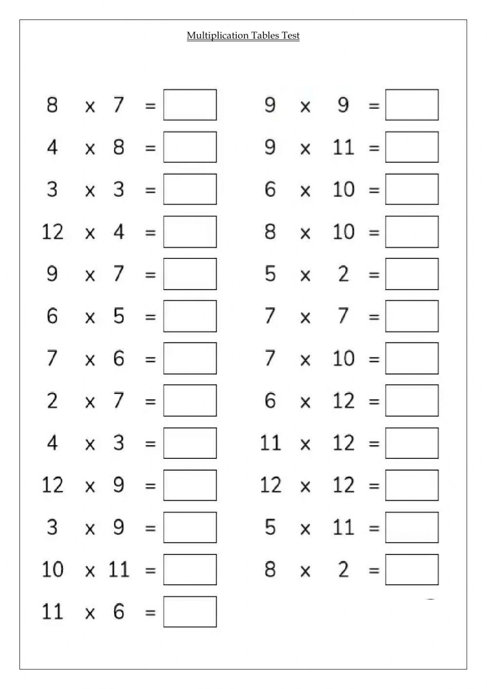 Multiplication Tables