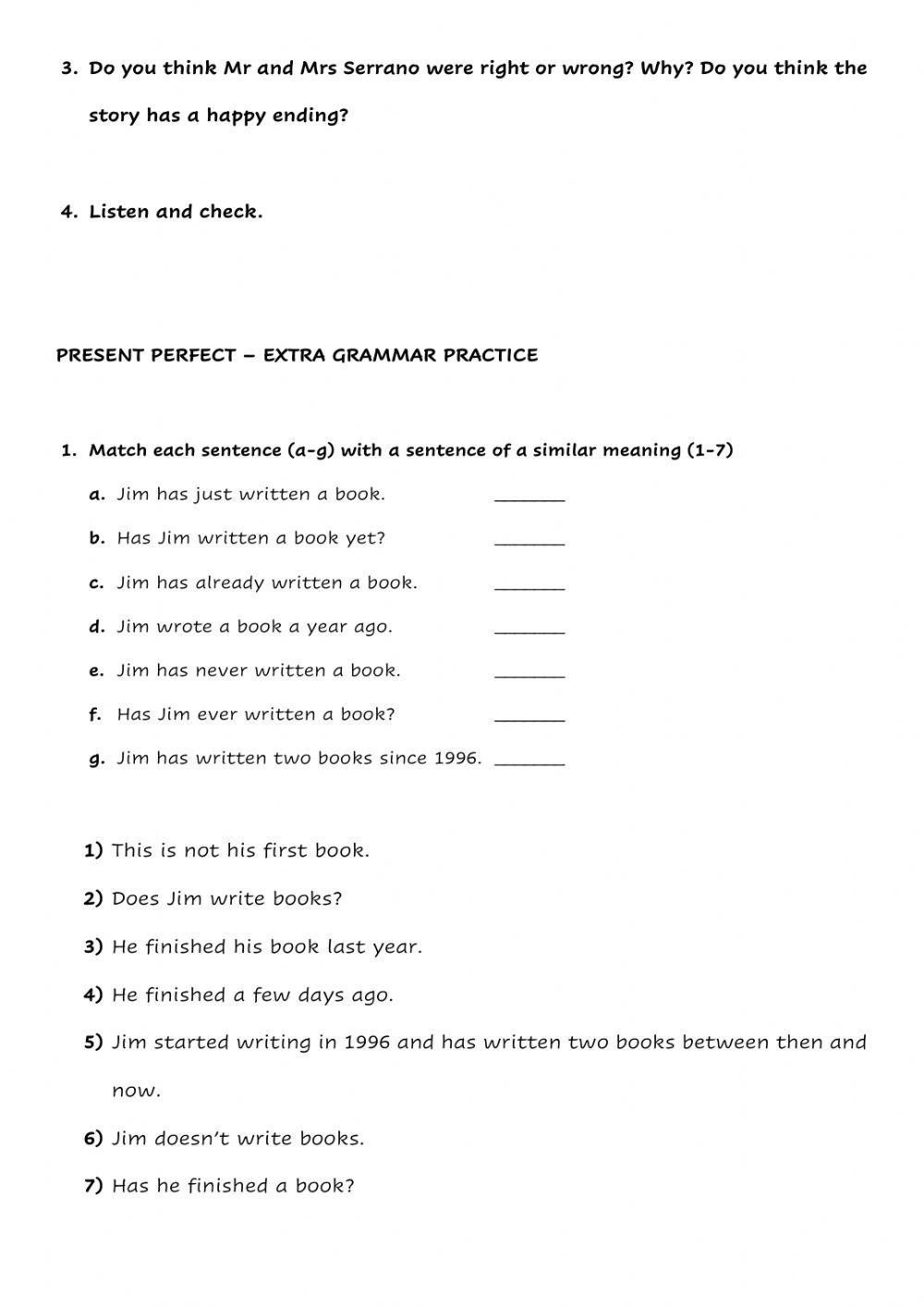 Family Conflicts + Extra Practice (Pr. Perfect) 