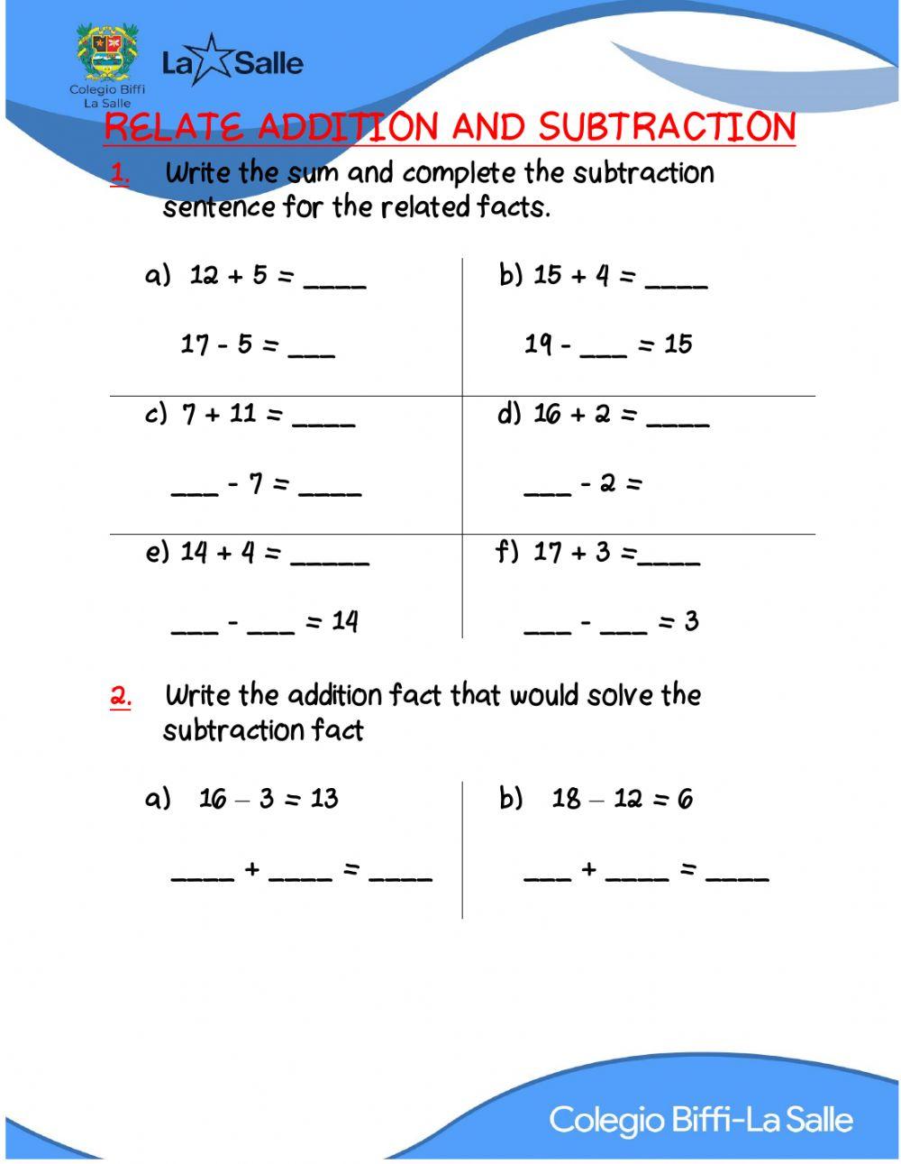Relate additions and subtractions