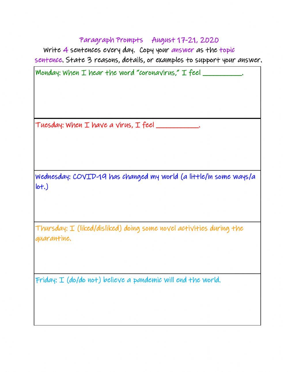 Coronavirus Writing Prompts 1