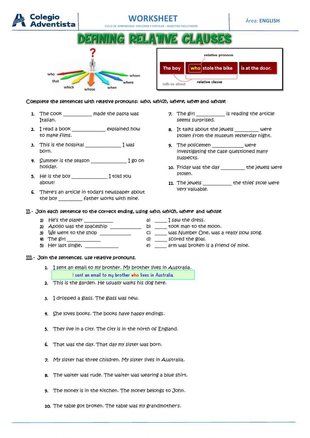 Defining relative clauses