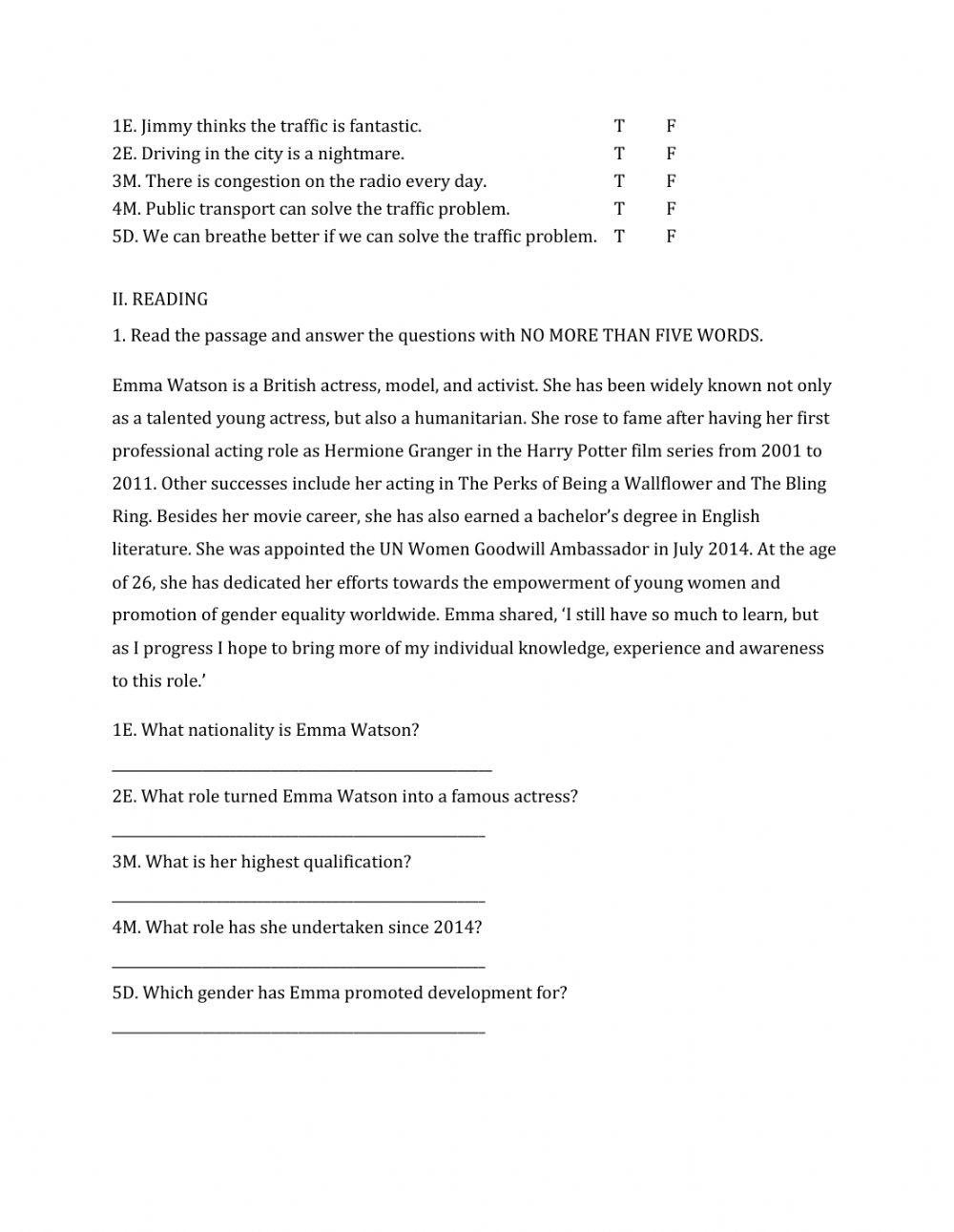 Lớp 7 - Kiểm tra 45 phút số 3 (Unit 7, 8)