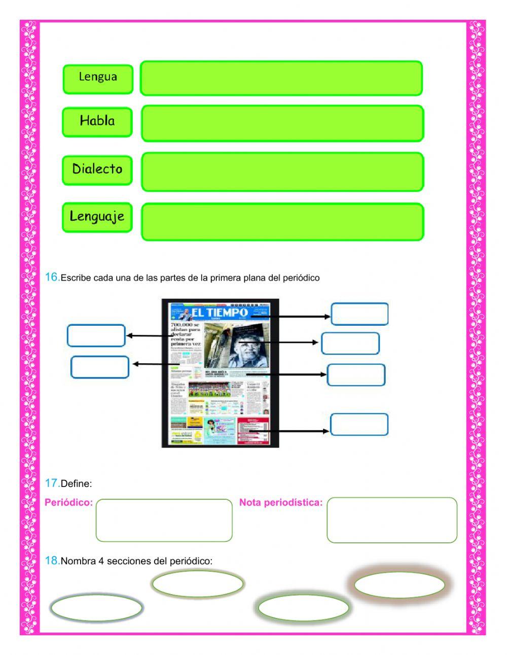 Bimestral de español cuarto
