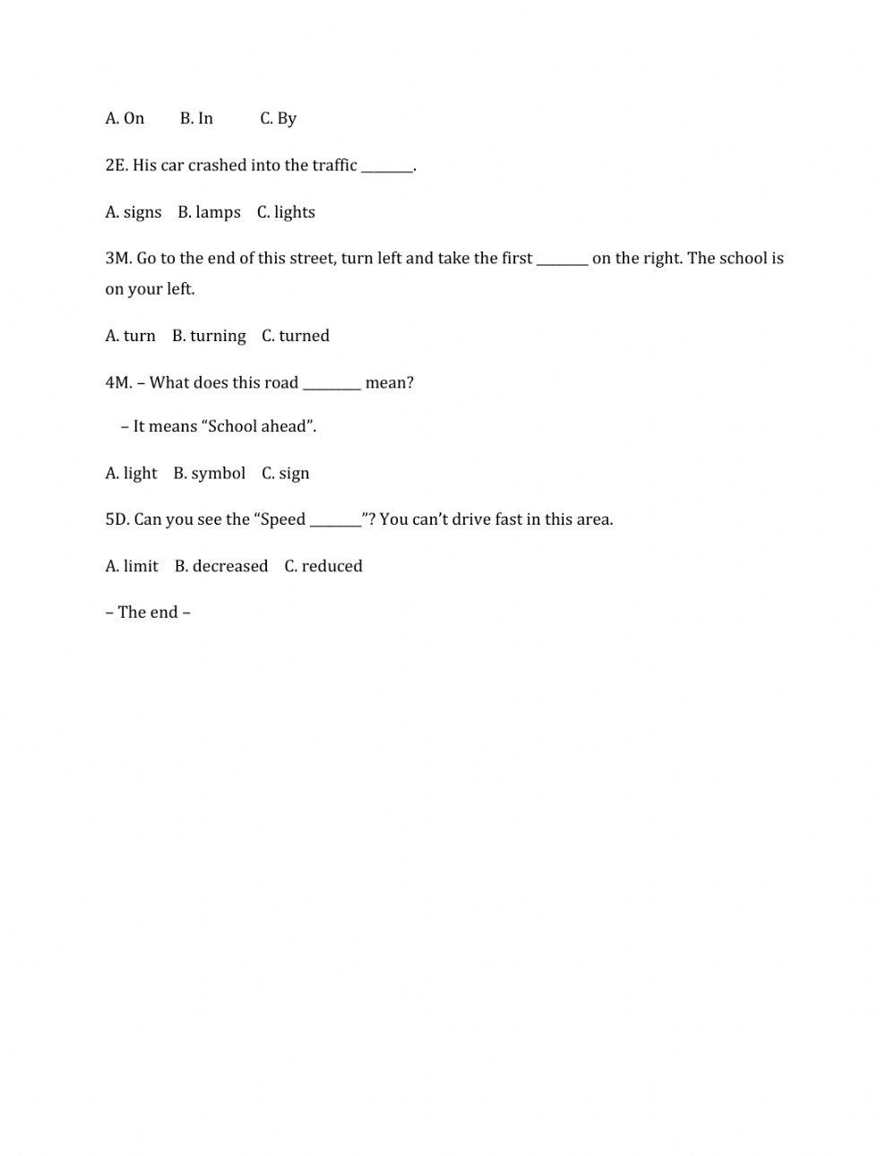 Lớp 7 - Kiểm tra 45 phút số 3 (Unit 7, 8, 9)