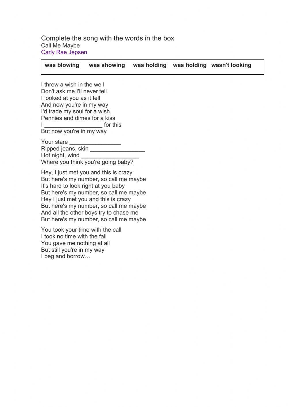 Past Progressive - Song worksheet Past Progressive - Song worksheet