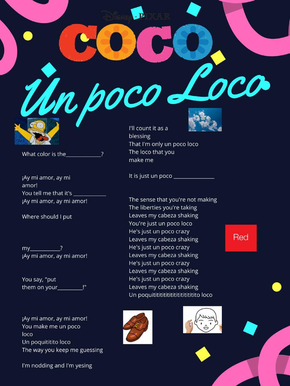 Un Poco Loco English And Spanish Lyrics UN POCO LOCO interactive worksheet | Live Worksheets