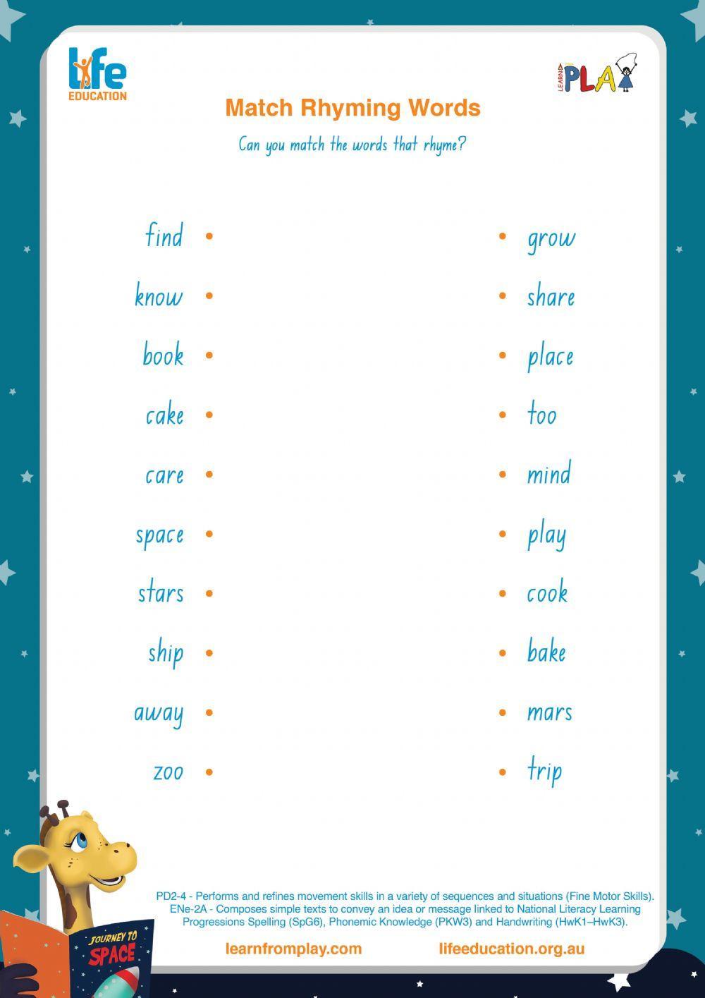 Library Liftoff - Matching Rhyming Words