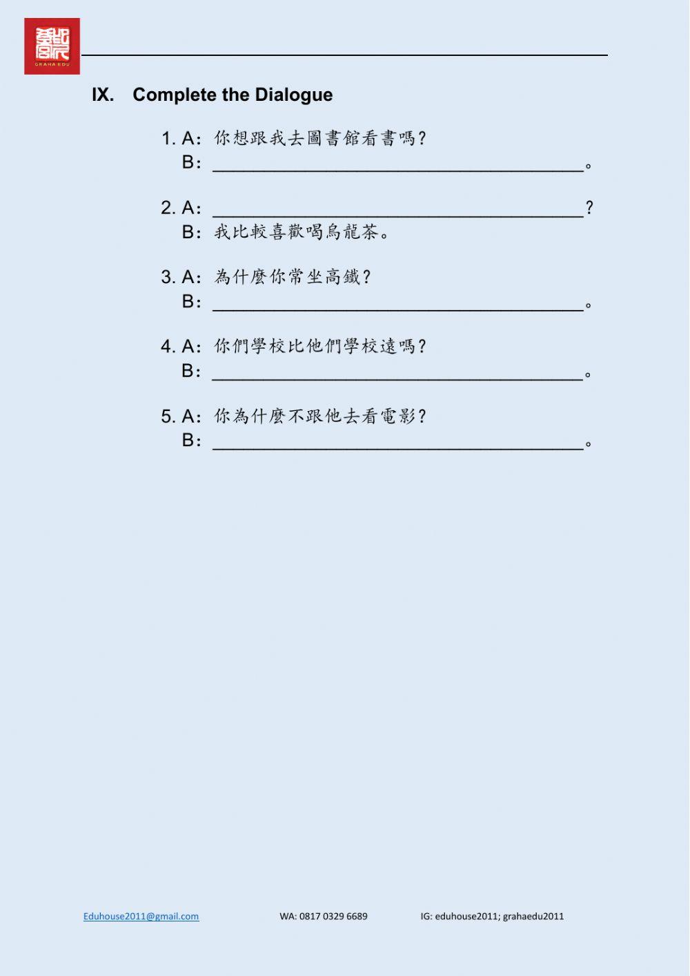 Traditional Mandarin Workbook 1 Unit 8