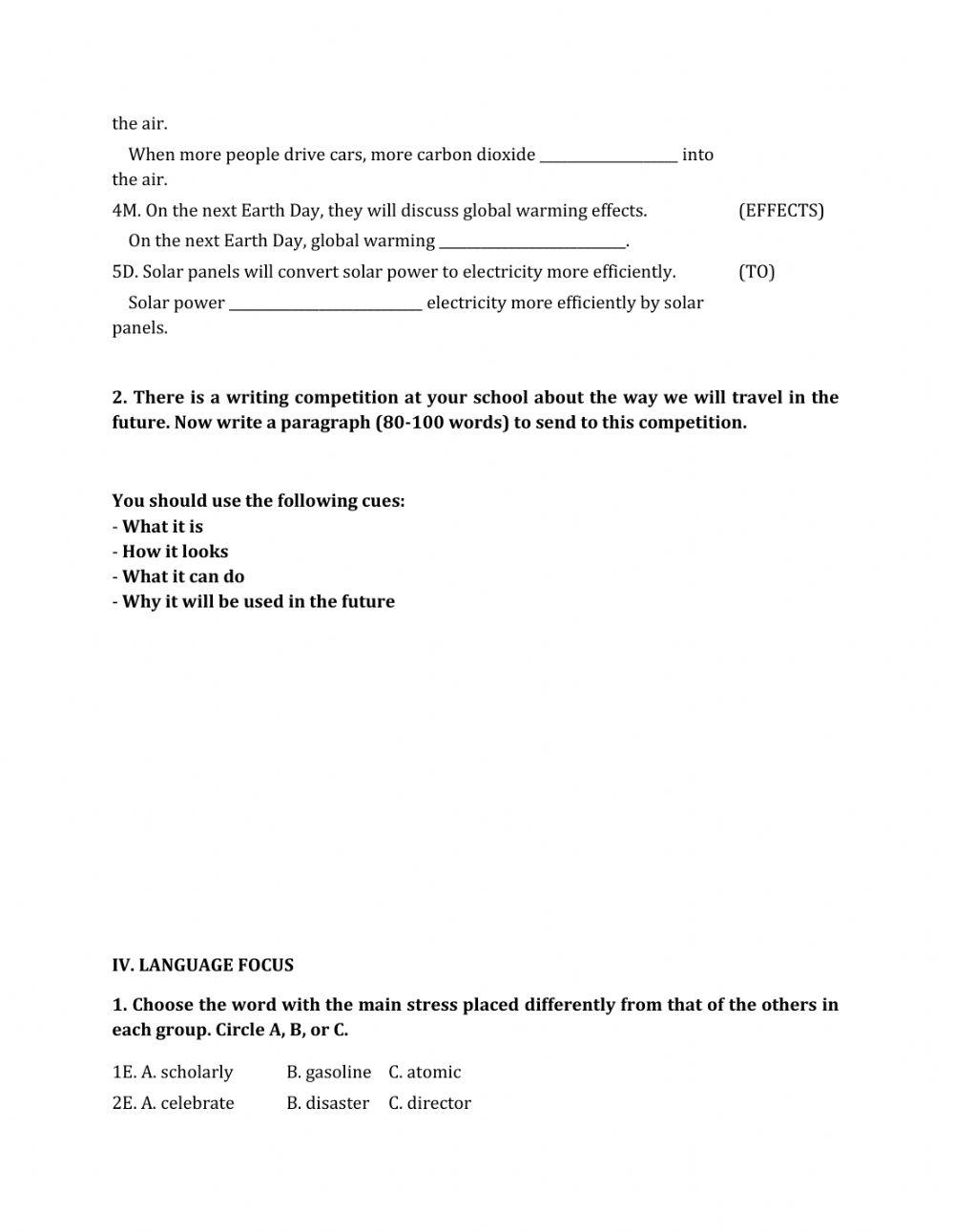 Lớp 7 - Kiểm tra 45 phút số 4 (Unit 10, 11)