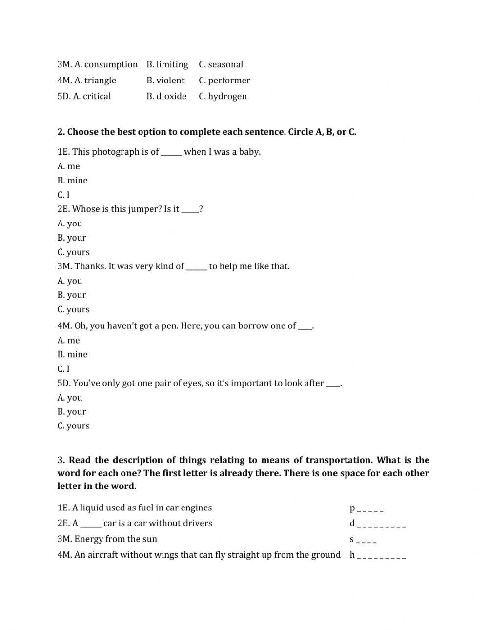 Lớp 7 - Kiểm tra 45 phút số 4 (Unit 10, 11)