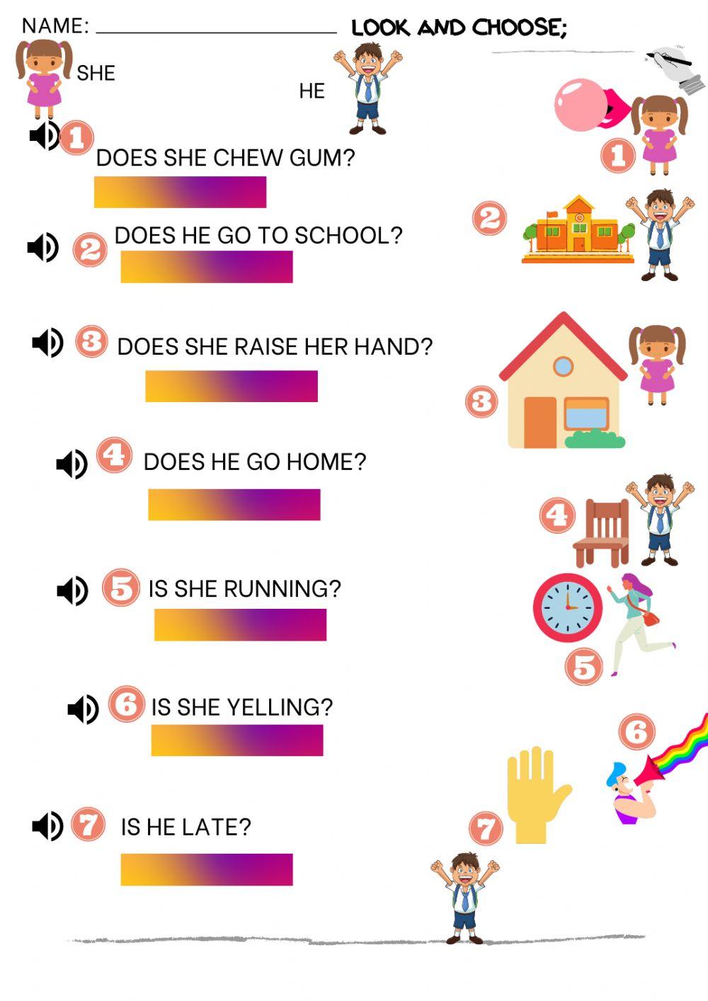 David goes to school. questions