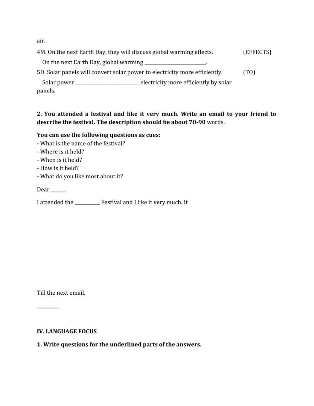 Lớp 7 - Kiểm tra 45 phút số 4 (Unit 9, 10)