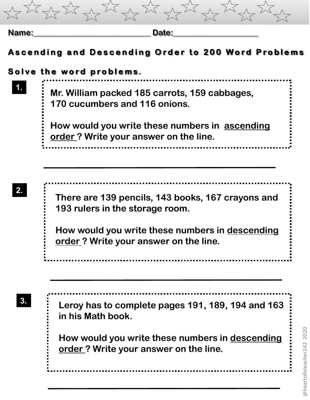 Ascending and Descending Order Word Problems