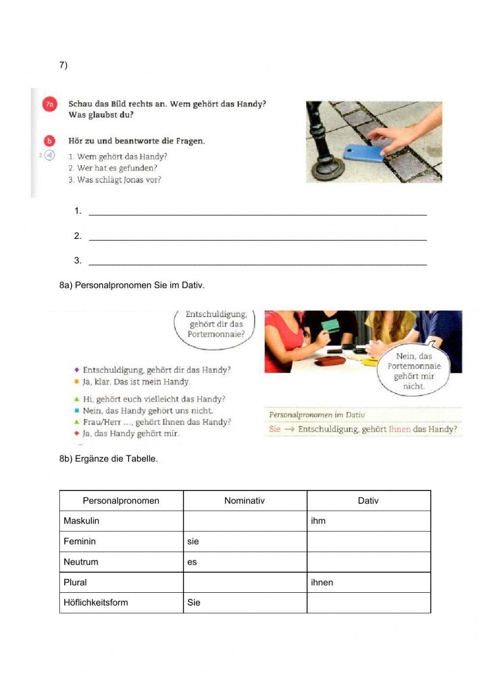 Personalpronomen im Dativ