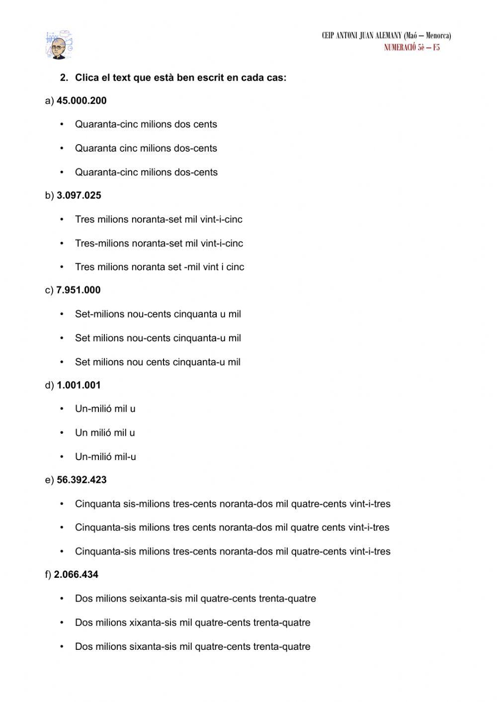 Numeració: de nombre a lletra