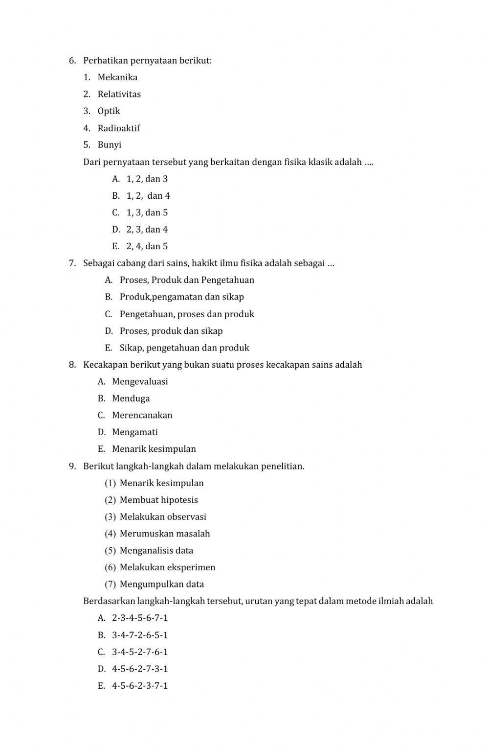 Soal ulangan Hakikat Fisika