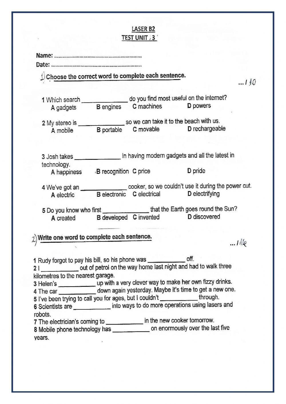 Review LASER B2 UNIT 3