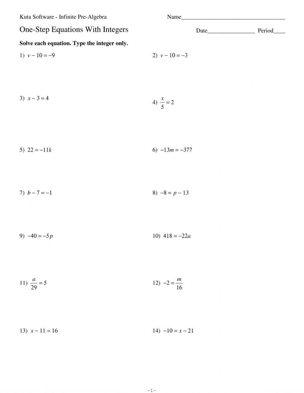 One Step Equation W Integers Kuta Worksheet Live Worksheets one-step-equation-w-integers-kuta-worksheet-live-worksheets