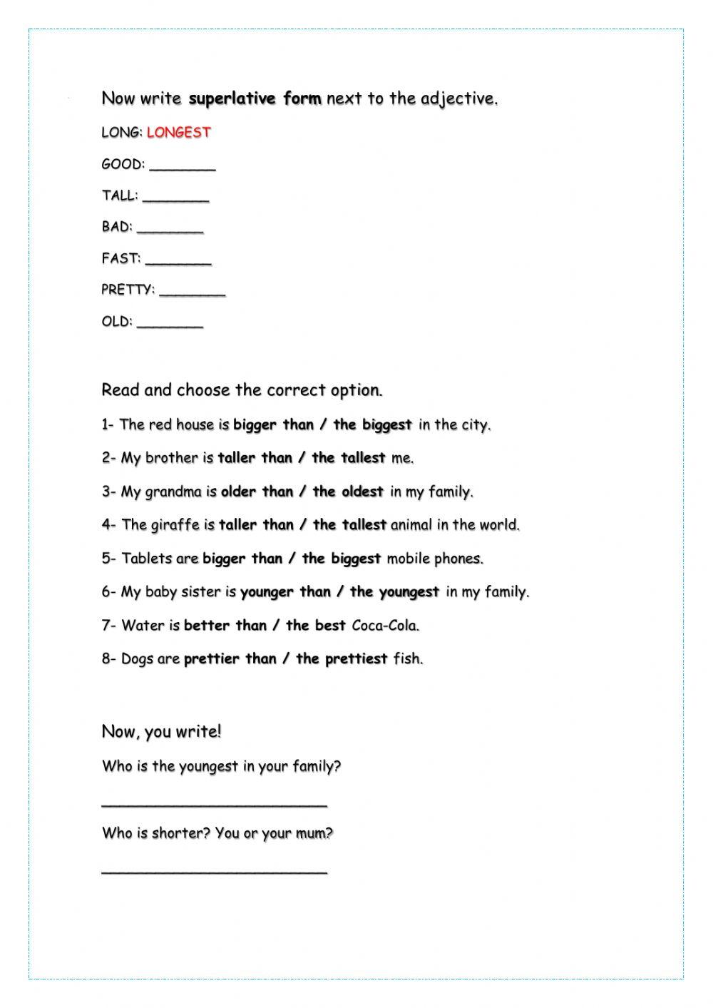 Comparative and superlative form