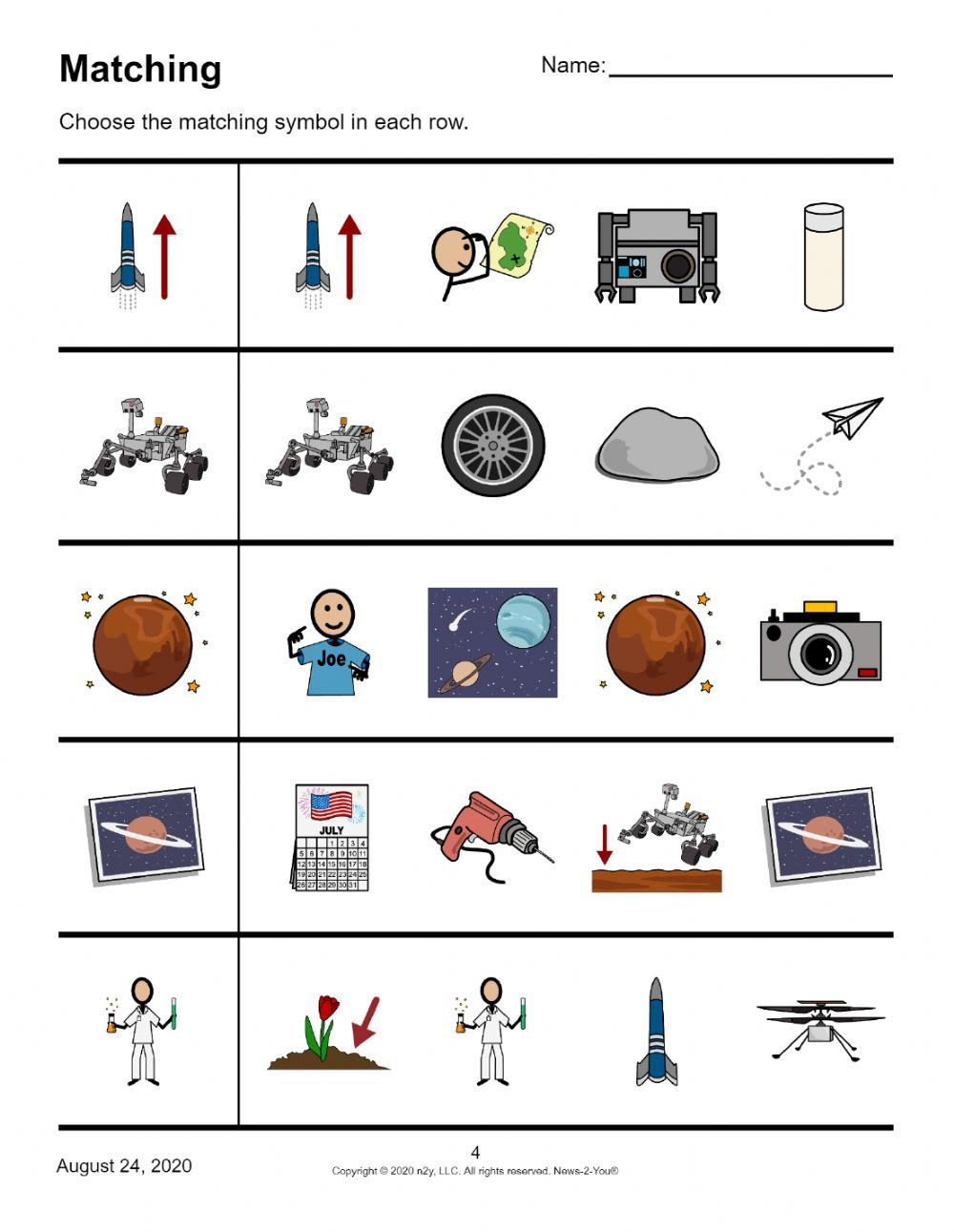 Matching Mars Rover worksheet | Live Worksheets