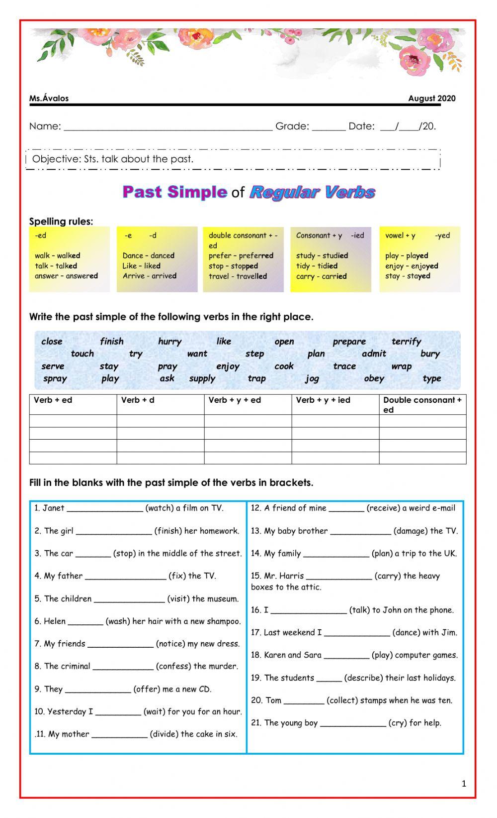 Past simple regular verbs