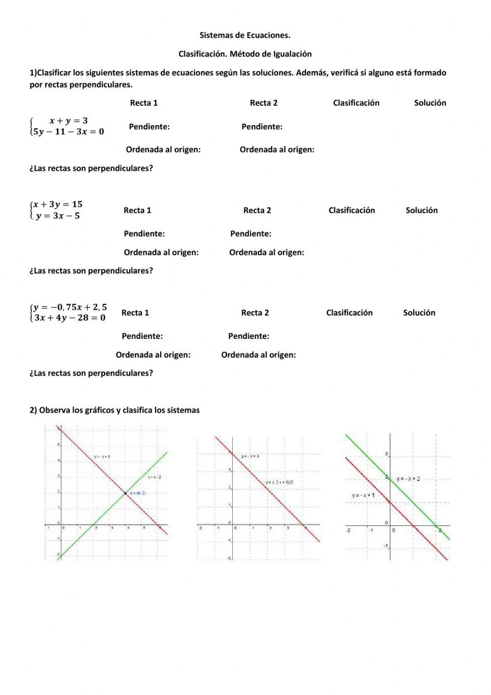 Sistemas de Ecuaciones. Clasificación