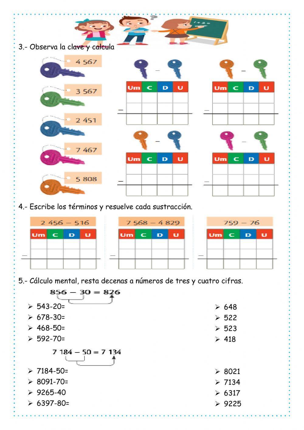 Adiciones y sutracciones de 4 cifras llevando