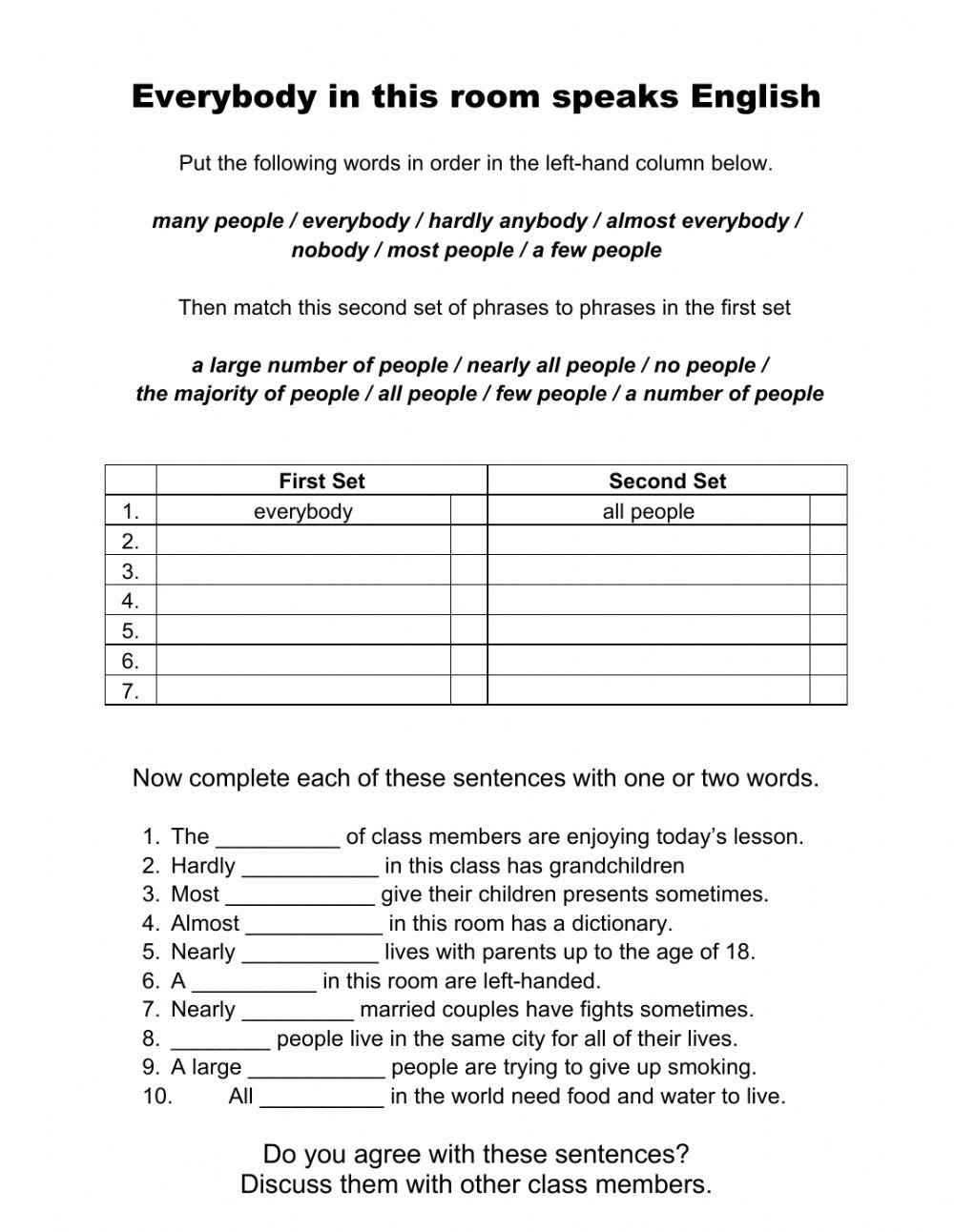 Quantifier a large number a small number