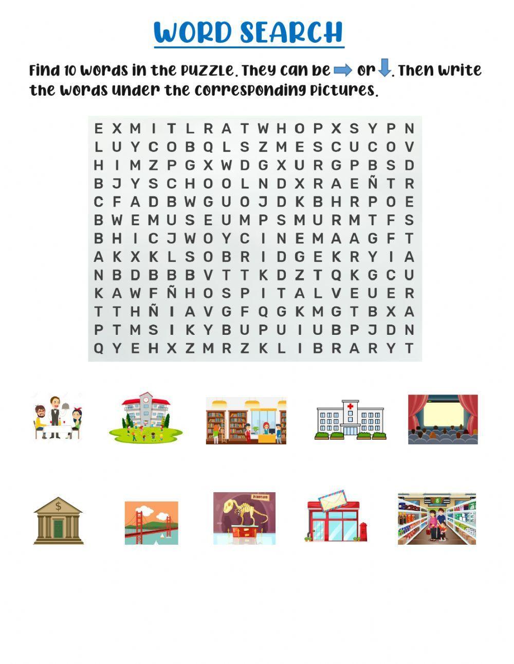 Places in town WORD SEARCH