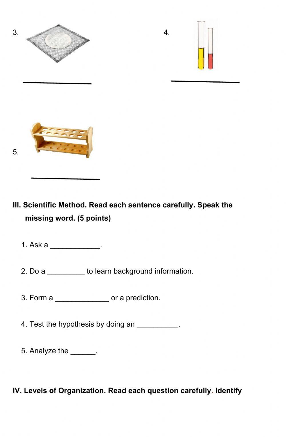 1st. Qtr. Quiz No. 1 Science - Grade 5