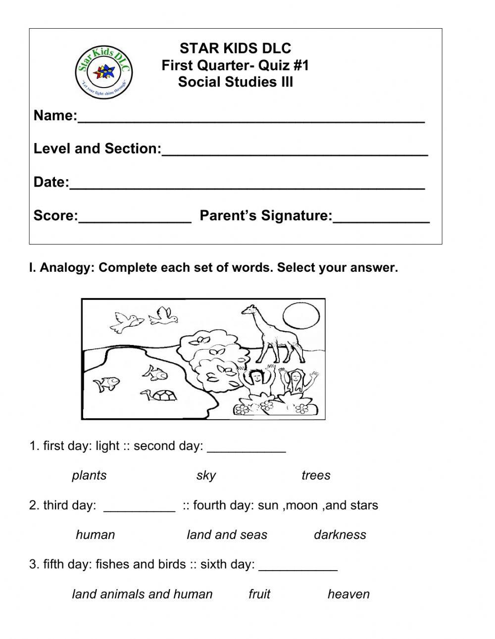 1st Quarter Quiz No. 1 Social Studies-Grade 3