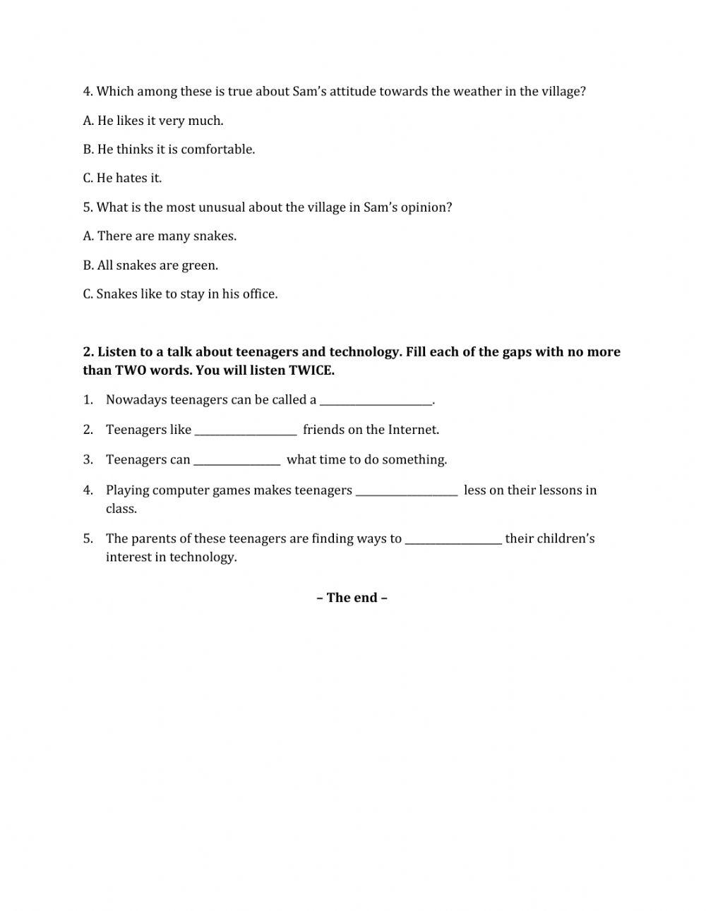 Lớp 8 - Unit 2 LIFE IN THE COUNTRYSIDE-LISTENING