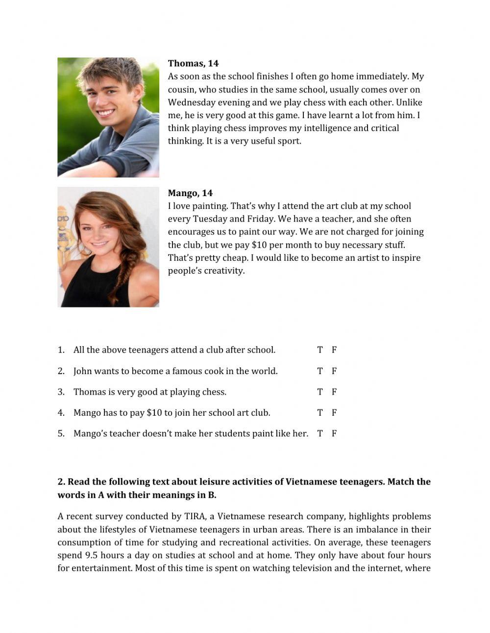 Lớp 8 - Unit 1 LEISURE ACTIVITIES-READING