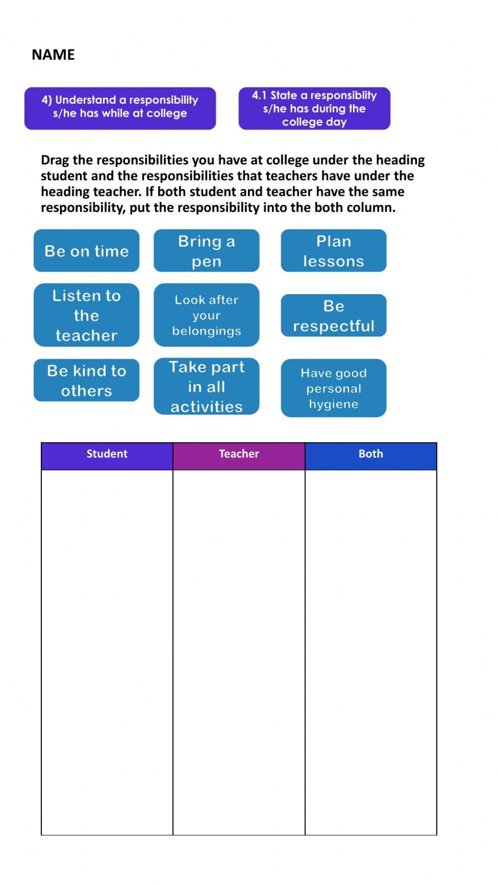 Responsibilities at College