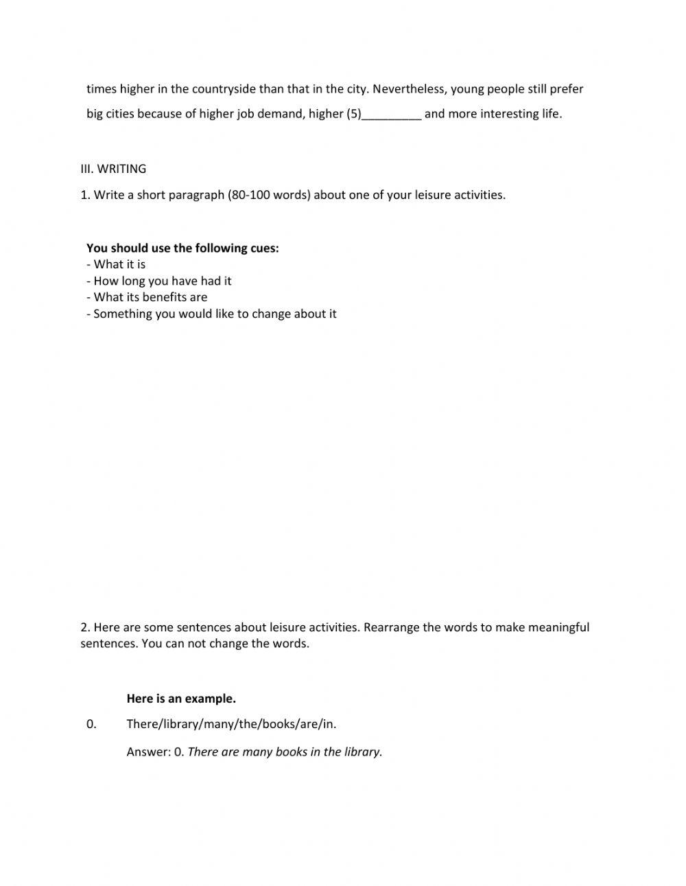 Lớp 8 - Kiểm tra 45 phút số 1 (Unit 1, 2)