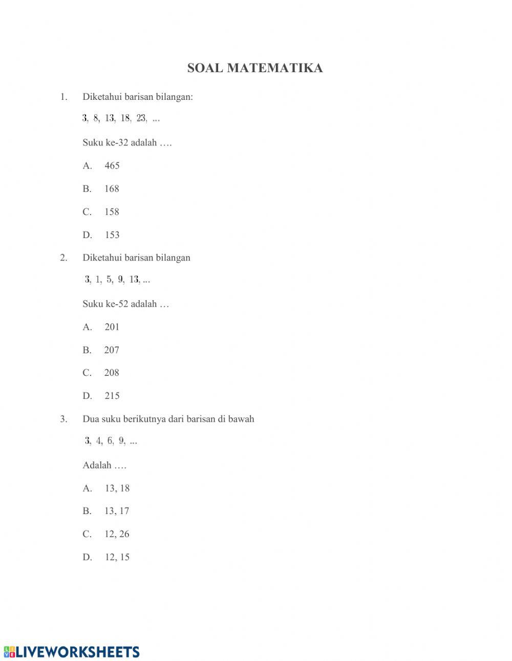Latihan soal pola bilangan
