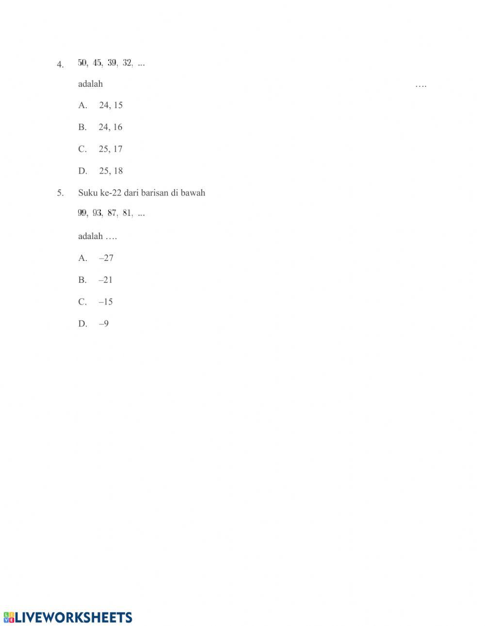 Latihan soal pola bilangan