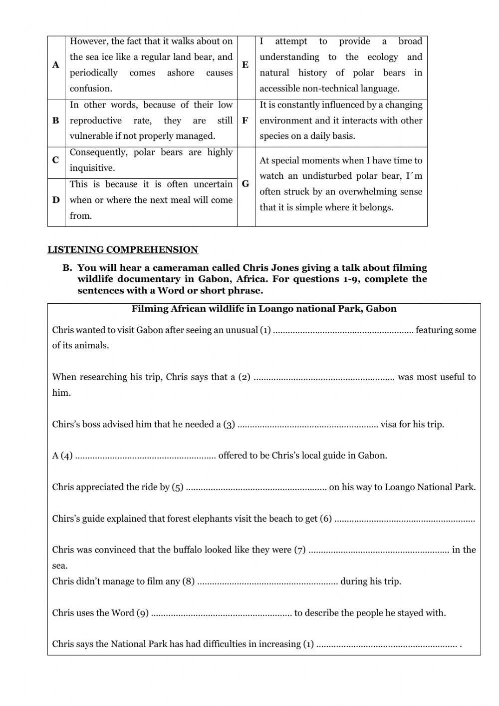 Reading and listening fce