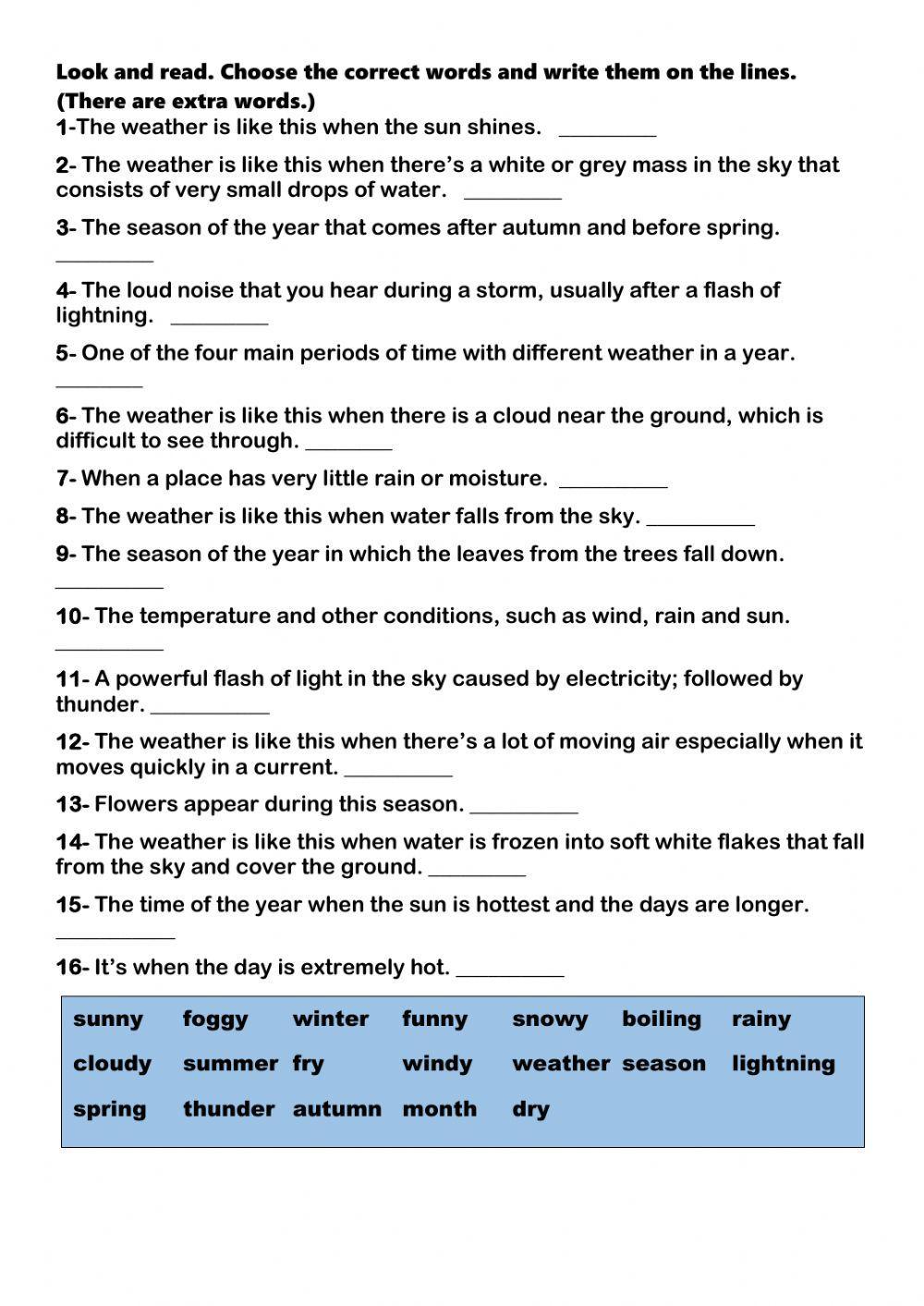 Read the guesses. Write a word from the box.