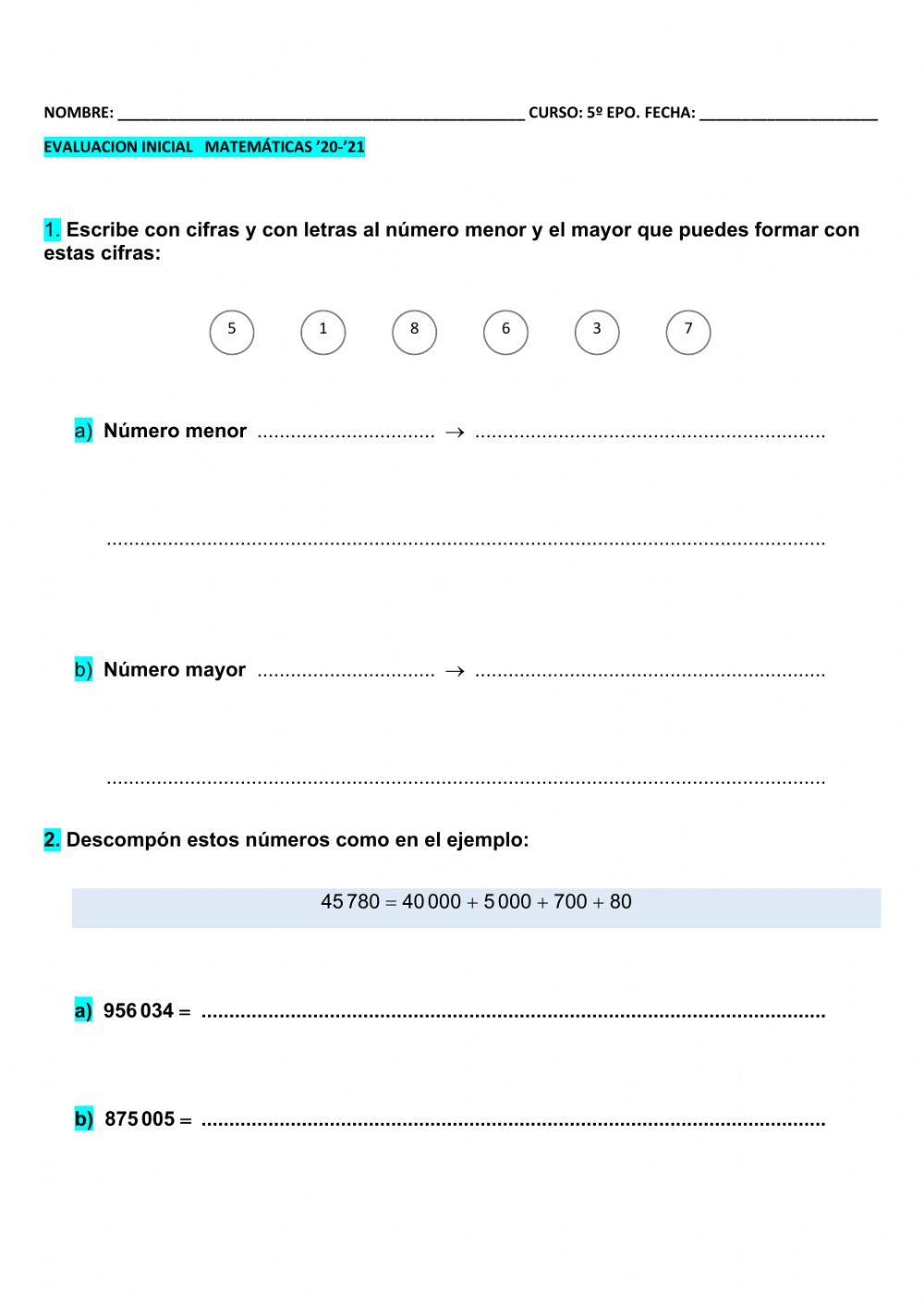 Eval inic mat 5º epo