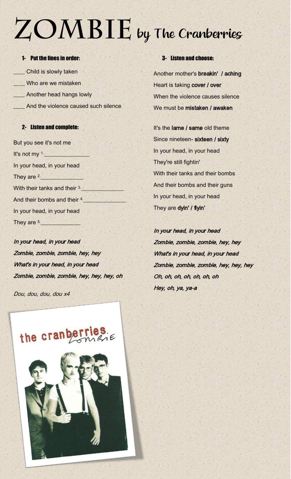 Zombie by The Cranberries worksheet