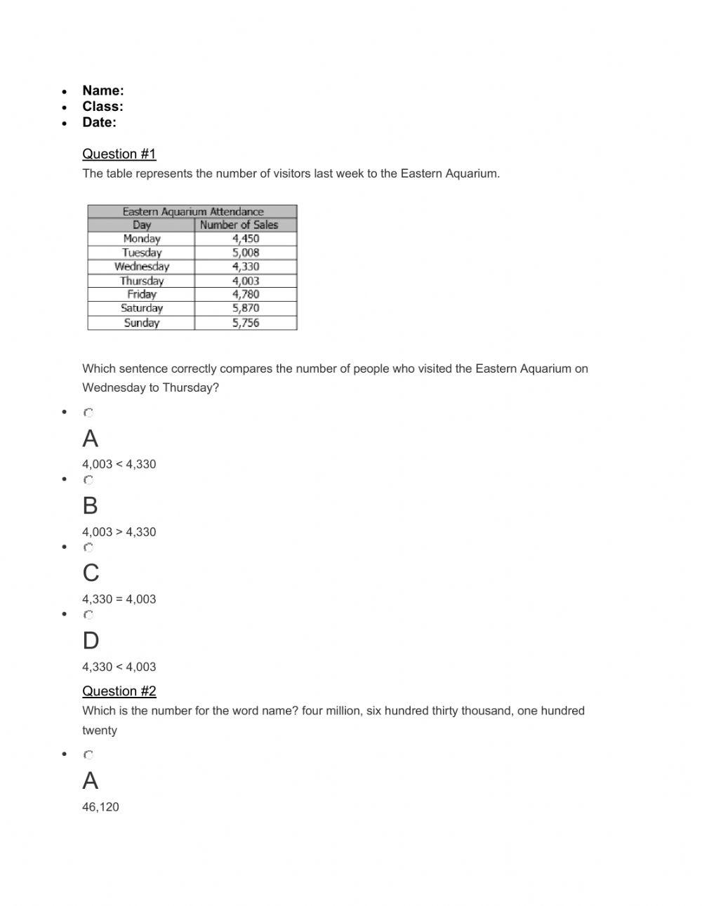 Mastery Connect 4.NBT.2 online exercise for Live Worksheets