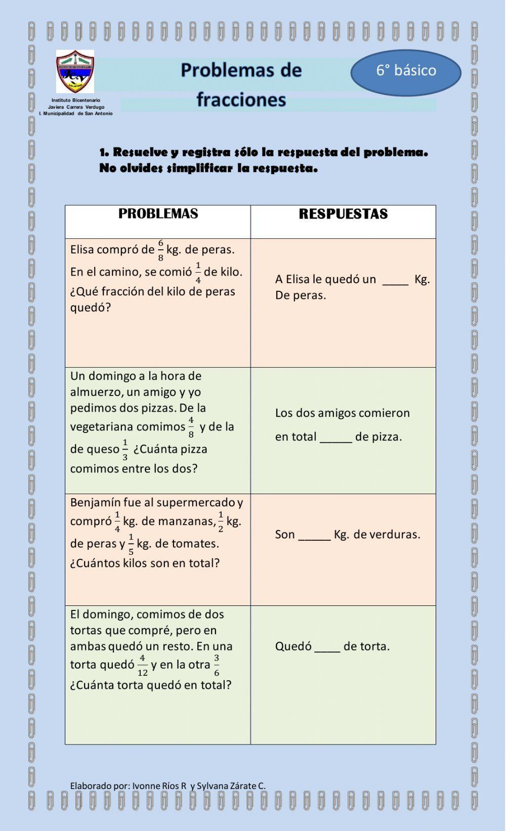 Problemas de fracciones