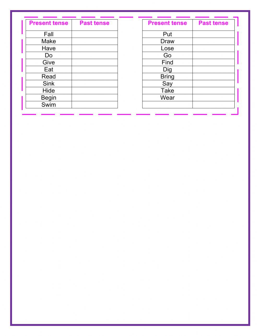 Past tense irregular verbs