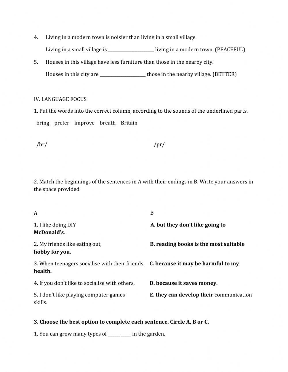 Lớp 8 - Kiểm tra 45 phút số 1 (Unit 1, 2, 3)