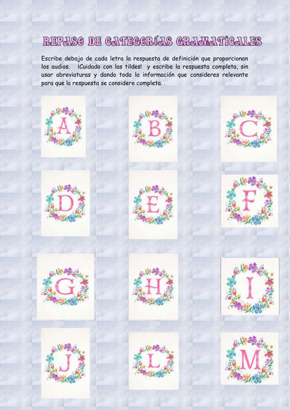 Repaso de categorías gramaticales