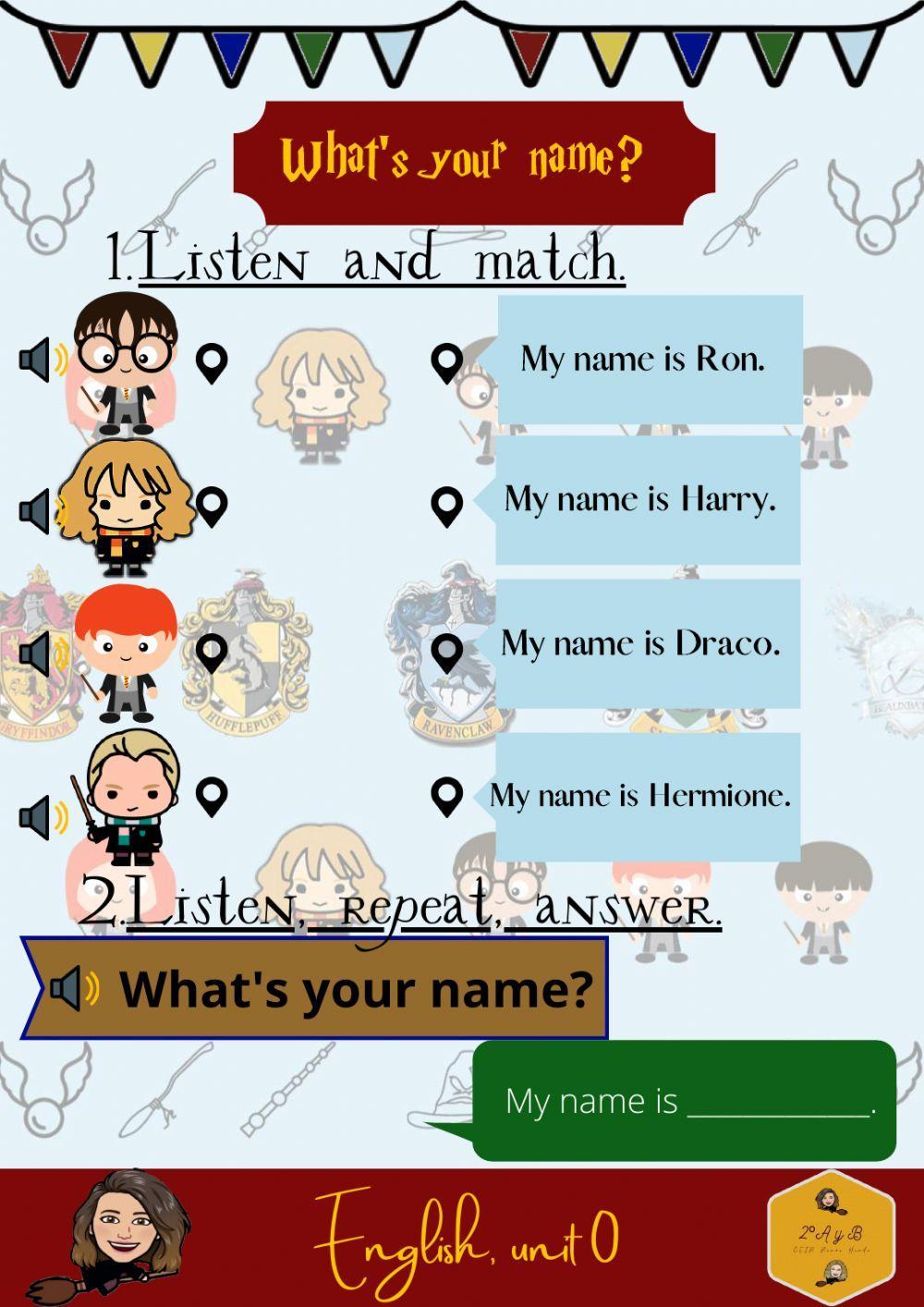 What's your name? Listen and match.