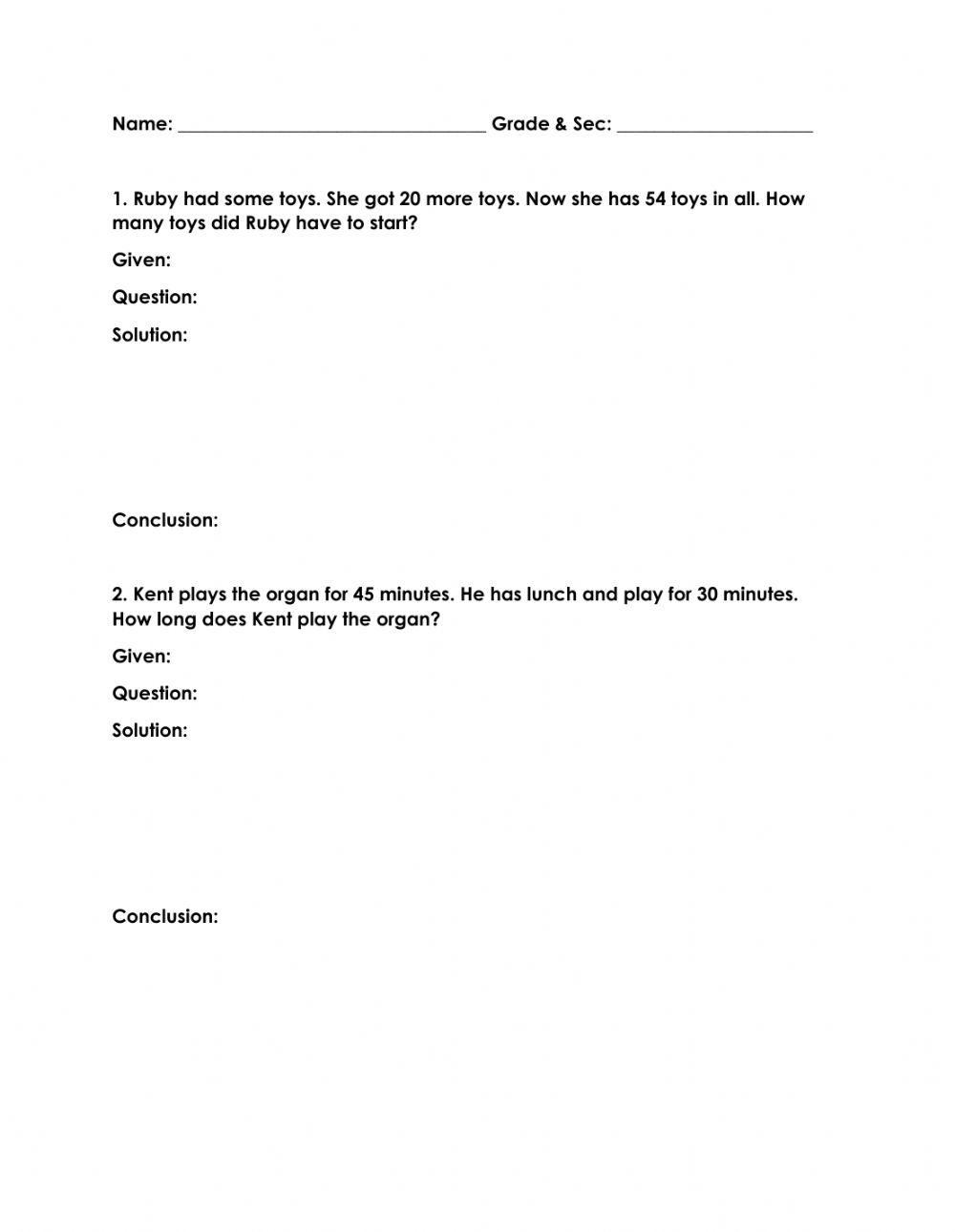 Problem Solving Grade 2 Problem Solving Grade 2