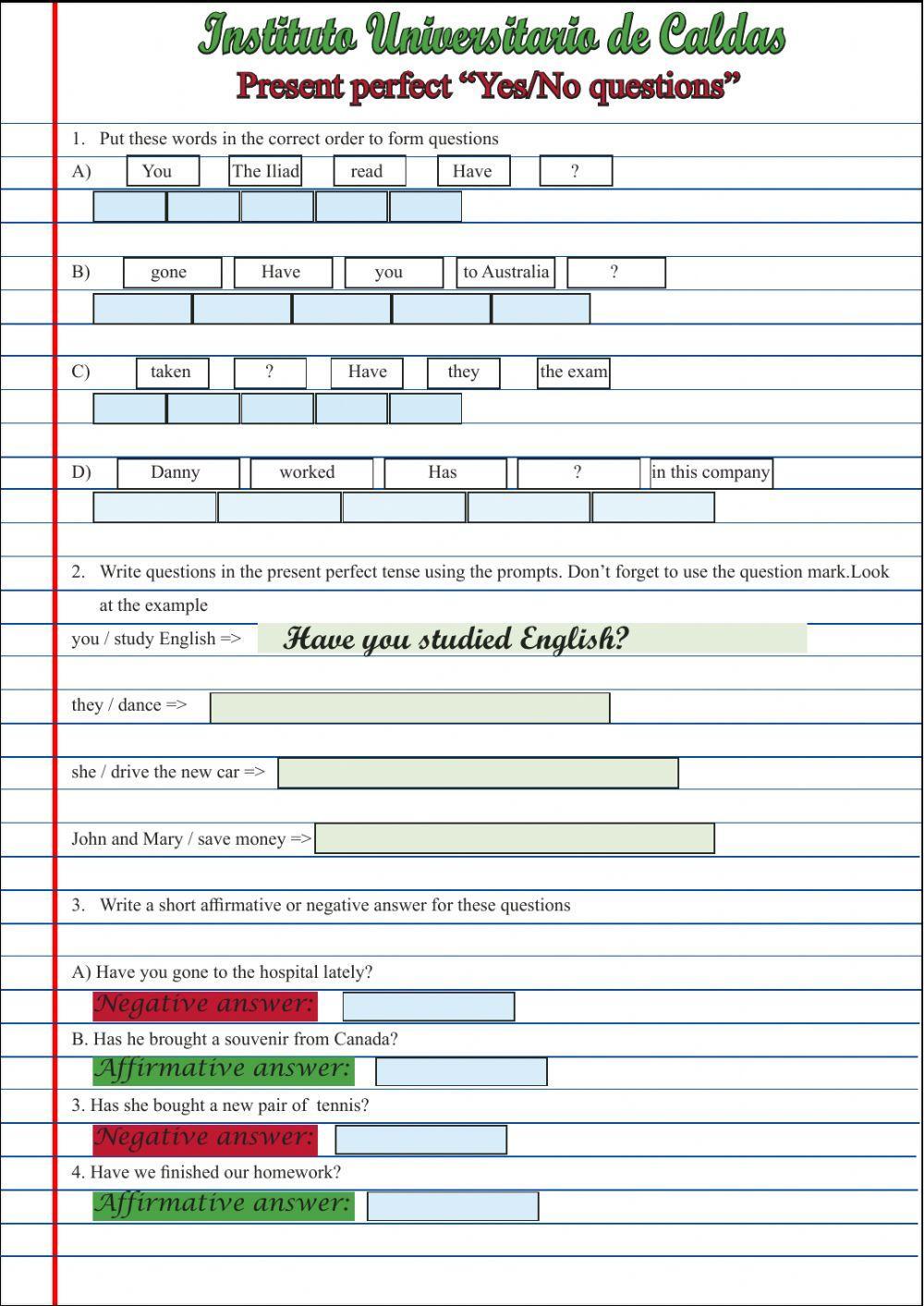 Present perfect questions