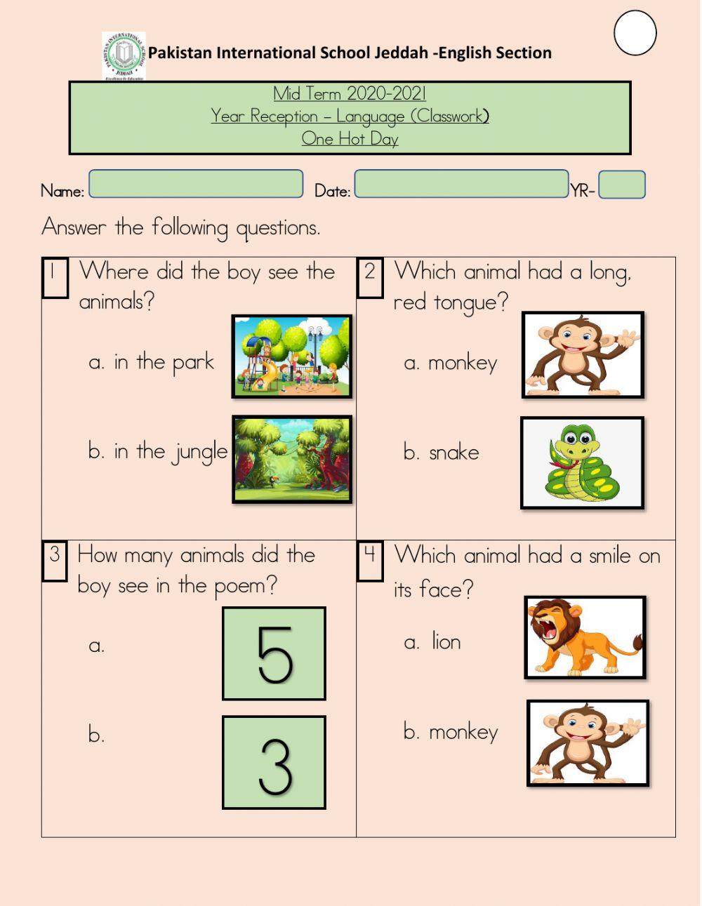 ONE HOT DAY CLASSWORK